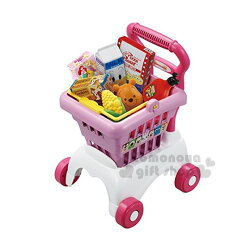 〔小禮堂〕迪士尼 超市購物玩具組《粉白推車.粉購物籃.玉米.小熊維尼大頭麵包》