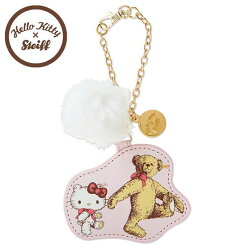 〔小禮堂〕Hello Kitty x Steiff 皮質造型吊飾《粉.泰迪熊.泰迪kitty.側走姿.毛球》