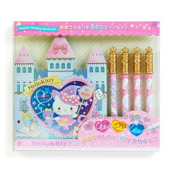 〔小禮堂〕Hello Kitty 繪畫著色組《城堡繪本.黃冠著色筆4入》文具禮盒系列