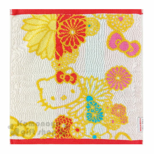 小禮堂 Hello KItty 純棉方形毛巾《紅黃.花朵.大臉.34x36cm》