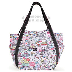 〔小禮堂〕Hello Kitty 帆布托特包《粉.樂園.滿版》手提包.肩背包.外出包