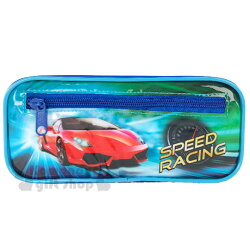 〔小禮堂〕SPEED RACING 防水拉鍊筆袋《藍.紅跑車》化妝包.收納包
