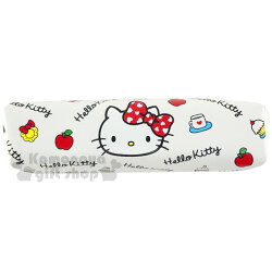〔小禮堂〕Hello Kitty 皮質拉鍊筆袋《白.大臉.蘋果.牛奶.蛋糕.滿版》