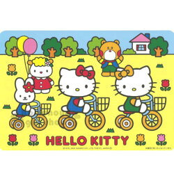 〔小禮堂〕Hello Kitty 日製紙餐墊《4入.黃.Kitty&Mimmy.腳踏車》銅板小物