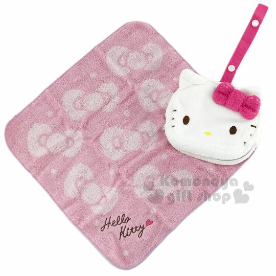 小禮堂 Hello Kitty 擦手巾附造型收納包《粉.大臉》100%純棉