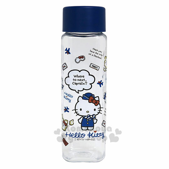 小禮堂 Hello Kitty 日製隨身冷水壺《透明.藍.行李箱.地圖.飛機.400ml》空服員遊世界系列