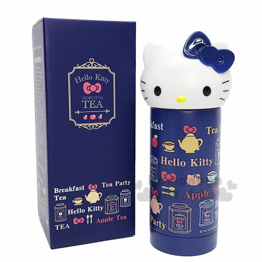 熱銷推薦!!〔小禮堂〕Hello Kitty 造型不鏽鋼水壺《深藍.大臉.蘋果茶.230ml》Vivitix午茶系列