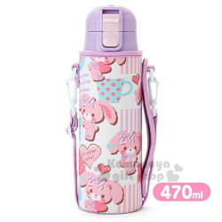 〔小禮堂〕憂傷馬戲團 不鏽鋼水壺《紫粉.兔兔.杯子.470ml》保冷專用.附專用提袋