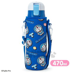 〔小禮堂〕哆啦A夢 不鏽鋼水壺《藍.道具.滿版》保溫瓶.470ml.附專用提袋