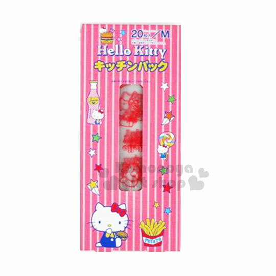 小禮堂 Hello Kitty 日製塑膠包裝袋《M.20入.粉紅.甜點.食物.滿版》銅板小物