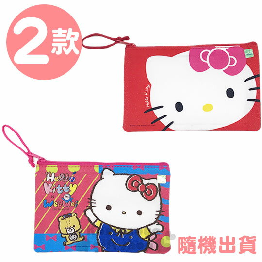 〔小禮堂〕Hello Kitty x Wei Wei 網格拉鍊袋《S.2款.隨機出貨.粉/紅.條紋/大臉》網狀透明.資料袋.收納袋