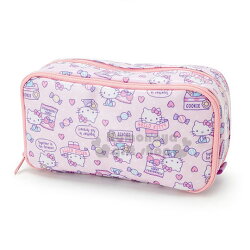 〔小禮堂〕Hello Kitty 防水雙層拉鍊筆袋《粉紫.滿版.餅乾》化妝包.收納包