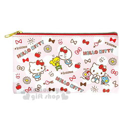 〔小禮堂〕Hello Kitty 皮質扁平拉鍊筆袋《紅.蝴蝶結.點點滿版》收納包.化妝包.萬用包