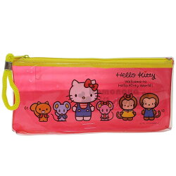 〔小禮堂﹞Hello Kitty 防水拉鍊筆袋《透明.紅黃.站姿.朋友》收納包.化妝包