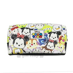 〔小禮堂﹞迪士尼 Tsum Tsum 皮質拉鍊筆袋《白.手繪風.堆疊》鉛筆盒.化妝包.萬用包