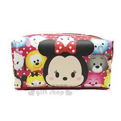 〔小禮堂﹞迪士尼 Tsum Tsum 皮質拉鍊筆袋《桃粉.米妮.點點》鉛筆盒.化妝包.萬用包