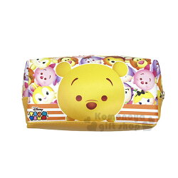 〔小禮堂﹞迪士尼 Tsum Tsum 皮質拉鍊筆袋《黃.小熊維尼.條文》鉛筆盒.化妝包.萬用包