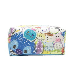 〔小禮堂﹞迪士尼 Tsum Tsum 皮質拉鍊筆袋《藍.手繪風.史迪奇大臉》鉛筆盒.化妝包.萬用包