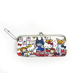 〔小禮堂﹞Hello Kitty 皮質口金筆袋《白紅.書本.畫畫》附珠鍊