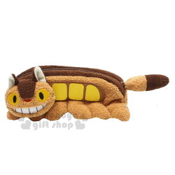 〔小禮堂﹞宮崎駿 Totoro 龍貓 造型絨毛筆袋《棕.龍貓公車》化妝包.萬用包
