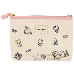 〔小禮堂﹞Hello Kitty 帆布扁平化妝包《粉.米.牛奶瓶.滿版》筆袋.收納包