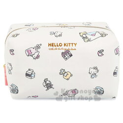 〔小禮堂﹞Hello Kitty 皮質方形化妝包《白.牛奶瓶.滿版》筆袋.收納包