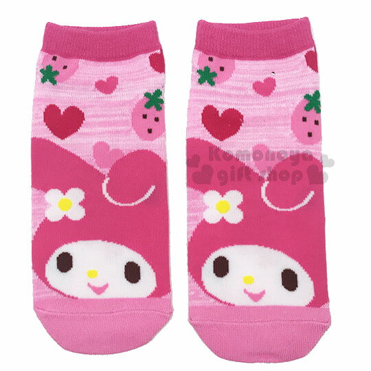 〔小禮堂〕美樂蒂 成人及踝襪《粉紅.大臉.草莓》短襪.隱形襪.23-24cm適穿