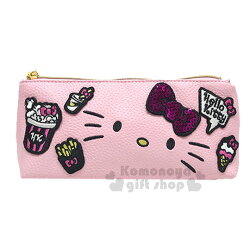 〔小禮堂〕Hello Kitty 皮革拉鍊筆袋《粉.大臉.刺繡.亮片》筆盒.化妝包