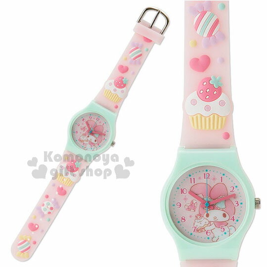 〔小禮堂〕美樂蒂 兒童造型矽膠手錶《粉藍.草莓.蛋糕》腕錶.精緻盒裝
