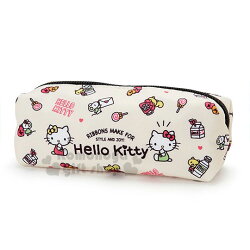 〔小禮堂〕Hello Kitty 尼龍拉鍊筆袋《米黃.姊妹.牛奶.滿版》收納袋.化妝包.鉛筆盒