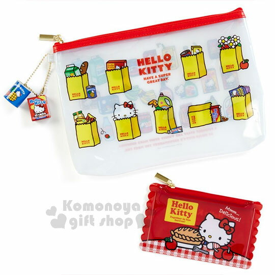 〔小禮堂〕Hello Kitty 扁平防水收納袋組《2入.紅白》化妝包.筆袋.收納包.美式超市系列