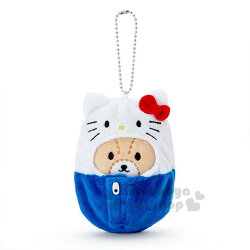 〔小禮堂〕Hello Kitty 睡袋造型絨毛玩偶吊飾《藍白.小熊》掛飾.鑰匙圈