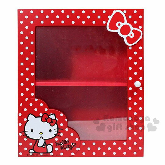 〔小禮堂〕Hello Kitty 拉門雙層收納盒《紅.點點.側坐.蝴蝶結》置物櫃.木製櫃