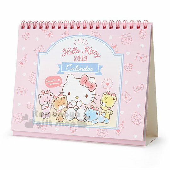 〔小禮堂〕Hello Kitty 2019 線圈式桌曆《L.粉.彩虹熊》月曆.日曆.行事曆
