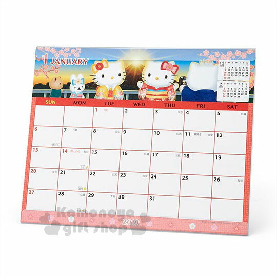 〔小禮堂〕Hello Kitty 2019 透明架式桌曆《紅.富士山》月曆.日曆.行事曆