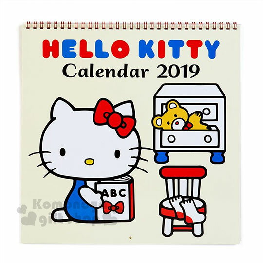 〔小禮堂〕Hello Kitty 2019 線圈式掛曆《L.米白.經典紅藍》月曆.日曆.行事曆