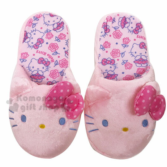 〔小禮堂〕Hello Kitty 造型全包式絨毛室內拖鞋《粉.大臉》絨毛拖.成人拖鞋