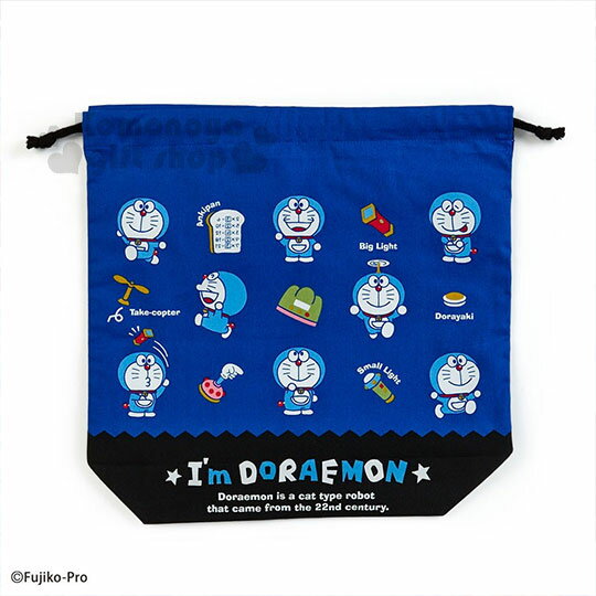 〔小禮堂〕哆啦A夢 日製束口袋《XL.深藍.道具.滿版》收納袋