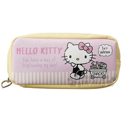 〔小禮堂〕Hello Kitty 皮質拉鍊筆袋《粉黃.條紋.拉車》收納包.化妝包