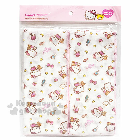小禮堂 臺灣佳美 Hello Kitty 嬰兒紗布澡巾組《2入.白.滿版》60x30cm.手帕.口水巾
