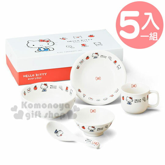 小禮堂 Hello Kitty 日製五件式陶瓷餐具組《米.倫敦》盤.碗.馬克杯.精緻盒裝.金正陶器