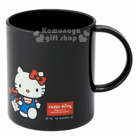 小禮堂 Hello Kitty 日製塑膠小水杯《黑.站姿.提袋》240ml.漱口杯