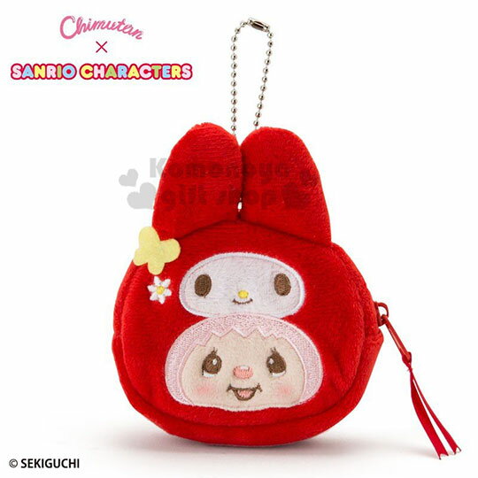 小禮堂 Sanrio x Monchhichi 美樂蒂 造型絨毛掛飾零錢包《紅》收納包