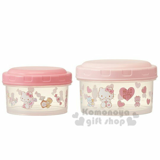 小禮堂 Hello Kitty 日製圓型保鮮盒組《2入.粉.糖果》便當盒.食物盒