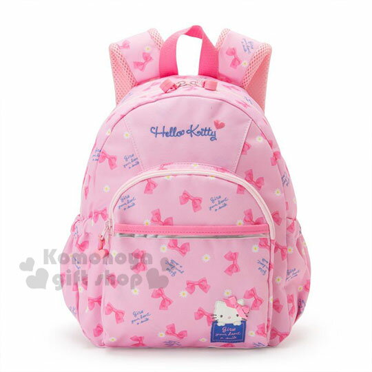 小禮堂 Hello Kitty 兒童尼龍雙層拉鍊後揹包《粉.蝴蝶結》雙肩包.外出包.書包