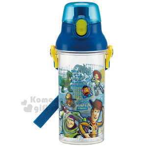 小禮堂 迪士尼 玩具總動員 日製直飲式水壺附背帶《藍.透明》480ml.兒童水壺.隨身瓶