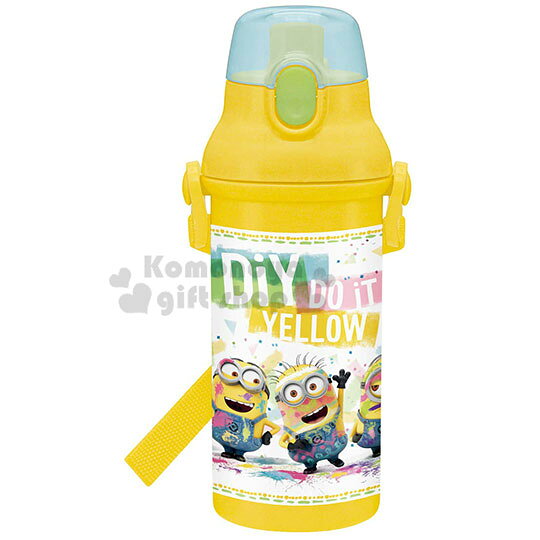 小禮堂 小小兵 日製直飲式水壺附背帶《黃.油漆》480ml.水瓶.兒童水壺