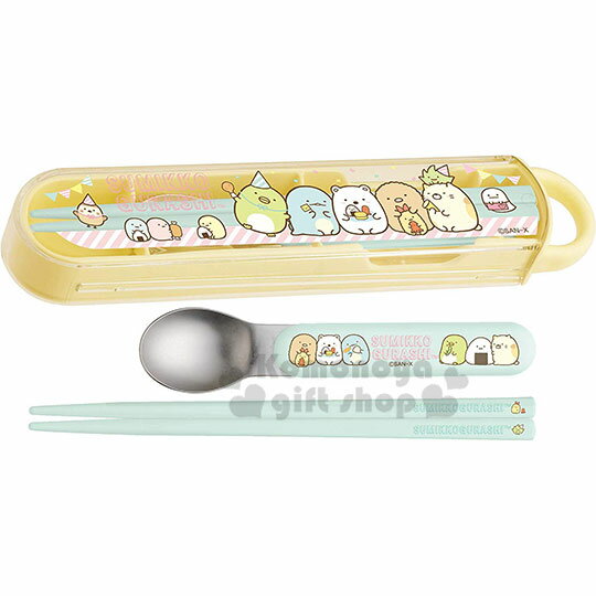 小禮堂 角落生物 日製滑蓋兩件式餐具組《黃.吃飯糰》匙筷.環保餐具
