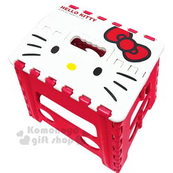 〔小禮堂〕Hello Kitty 攜帶式塑膠折疊椅《M.紅.大臉》矮凳.板凳.野餐椅