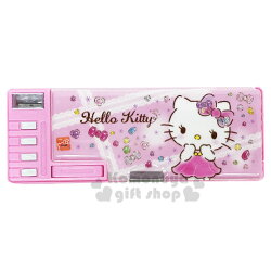 〔小禮堂〕Hello Kitty 雙面多功能按鍵鉛筆盒《粉.鑽石》筆袋.學童文具